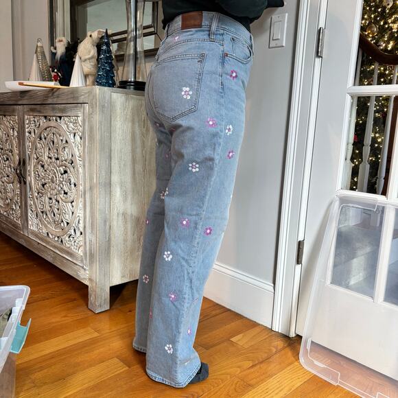Madewell Women's Hand Painted Floral Denim Pants Slim Wide Leg Full Length Sz 31 - Picture 8 of 13